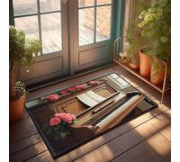 CBRT Fall Outdoor Doormat A Piano Adorned With Pink Roses And Sheet Music Doormat Absorbent Door Mat Indoor Holiday Rug(40X60CM)