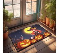 CBRT Fall Outdoor Doormat Halloween Witch With Pumpkins Under The Moon Doormat Absorbent Door Mat Indoor Holiday Rug(40X60CM)