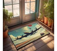 CBRT Farmhouse Kitchen Mats A Parachute Jumper Is Being Pulled By An Airplane While A Car Drives Below Doormat Front Door Rugs Indoor Stuff For Bedroom(40X60CM)