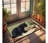 CBRT Front Door Inside Mat A Black Cat Perches On An Open Newspaper Doormat Fall Floor Mat Outdoor Mens Room Decor(40X60CM)