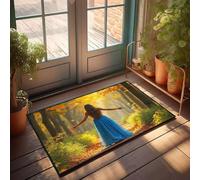 CBRT Front Door Mat Outdoor Funny A Woman In A Blue Dress Walks Through An Autumn Forest Doormat Outdoor Bar Accessories Decor Boys Room Decor(40X60CM)