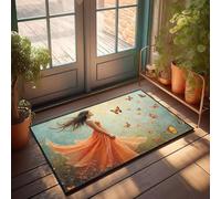 CBRT Front Entrance Decor A Woman In An Orange Dress Surrounded By Butterflies Doormat Large Front Door Mat Indoor Bathroom Rug Sets(40X60CM)