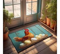 CBRT Funny Bathroom Mat A Chicken Sits On A Nest Of Colorful Eggs Doormat Small Welcome Mat Outdoor Doormats(50X80CM)