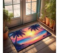 CBRT Funny Bathroom Mat Palm Trees Frame A Serene Sunset Over The Ocean Doormat Tiki Bar Decorations Bedroom Door Decor(65X90CM)