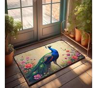 CBRT Funny Home Decor A Majestic Peacock Amidst Vibrant Flowers Doormat Winter Door Mat Outdoor Home Sweet Home Door Mat(50X80CM)
