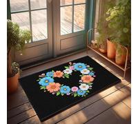 CBRT Funny Home Decor Colorful Floral Wreath On Black Background Doormat Winter Door Mat Outdoor Home Sweet Home Door Mat(50X80CM)