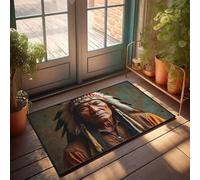 CBRT Funny Patio Decor A Man Wearing An Ornate Headdress With Feathers Doormat Outdoor Rug Waterproof Farmhouse Front Door Mat(40X60CM)