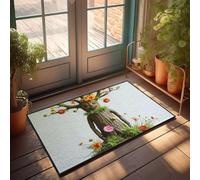 CBRT Home Decor Men A Cheerful Tree With Colorful Flowers Doormat Summer Front Door Mat Farmhouse Bath Mat(50X80CM)