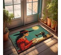 CBRT Home Decor Men A Woman In A Red Dress Sews Under A Full Moon Doormat Summer Front Door Mat Farmhouse Bath Mat(50X80CM)