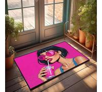 CBRT Home Decor Men A Woman In Pink Sunglasses Sips A Vibrant Drink Doormat Summer Front Door Mat Farmhouse Bath Mat(40X60CM)