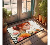 CBRT Home Decor Men A Woman With Vibrant Red Hair Adorned With Flowers Doormat Summer Front Door Mat Farmhouse Bath Mat(50X80CM)