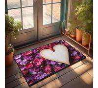 CBRT Home Decor Men A Wooden Heart Surrounded By Vibrant Purple Flowers Doormat Summer Front Door Mat Farmhouse Bath Mat(65X90CM)