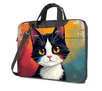 CBRT Laptop Backpack A Black And White Cat With Striking Yellow Eyes Against A Vibrant, Colorful Background Laptop Bag Travel Laptop Backpack Laptop Bag For Women(29x38cm)