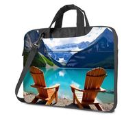 CBRT Laptop Backpack Women Two Wooden Chairs Facing A Serene Lake Surrounded By Mountains Laptop Bag 15.6 Laptop Case Computer Backpack For Men(29x38cm)