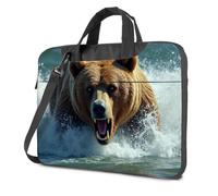 CBRT Laptop Bag For Women A Fierce Brown Bear Charging Through Water With An Open Mouth Displaying Sharp Teeth Laptop Bag Travel Laptop Backpack Tote Bag For Women(29x38cm)