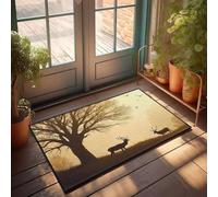 CBRT Large Front Door Mat Indoor Deer Under A Tree With Birds Flying In The Sky Doormat Front Porch Fall Decor Home Alone Door Mat(50X80CM)