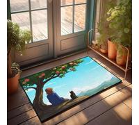 CBRT Large Front Door Mat Indoor Girl And Cat Under Fruit Tree Doormat Front Porch Fall Decor Home Alone Door Mat(50X80CM)