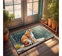 CBRT Large Outdoor Door Mat A Majestic Lynx Perched On A Stump In A Misty Forest Doormat Anti Slip Mat Classroom Welcome Mat(50X80CM)