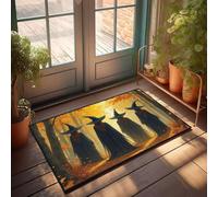 CBRT Large Outdoor Door Mat Four Witches In Black Robes Walk Through An Autumn Forest Doormat Anti Slip Mat Classroom Welcome Mat(40X60CM)