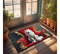 CBRT Outdoor Fall Mats For Front Door A Crowned White Wolf Sits Majestically On An Ornate Throne Doormat Welcome Rugs Front Door Indoor Door Decor(50X80CM)
