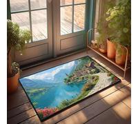 CBRT Outdoor Front Door Mat A Picturesque Village Nestled By A Serene Lake, Surrounded By Majestic Mountains Doormat Indoor Outdoor Rugs Fall Front Door Mat(40X60CM)