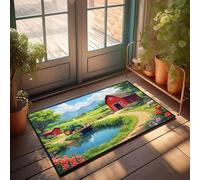 CBRT Outside Fall Door Mat A Picturesque Farm Scene With A Red Barn, Green Tractor, And Colorful Flowers Doormat Music Decor Front Porch Fall Decor(50X80CM)