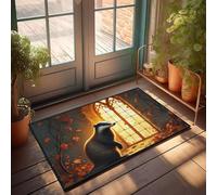 CBRT Outside Fall Door Mat Badger Sitting By Autumnal Window Doormat Music Decor Front Porch Fall Decor(40X60CM)