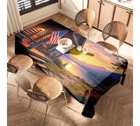 CBRT Picnic Table Cover Log Cabin By The Lake At Sunset Elastic Edged Table Cover Table Cloth Rose Gold Tablecloth