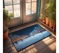 CBRT Porch Rugs Outdoor People Skating On An Outdoor Ice Rink Under A Starry Night Sky Doormat Bathroom Rug Sets Funny Outdoor Decor(65X90CM)