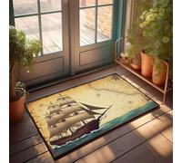 CBRT Porch Rugs Outdoor Vintage Map With Sailing Ship On Ocean Waves Doormat Bathroom Rug Sets Funny Outdoor Decor(65X90CM)