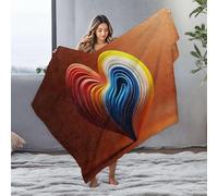 CBRT Puppy Blanket Colorful Heart-Shaped Waves On An Orange Background Flannel Blanket Cute Throw Blanket White Blanket(127x100cm)