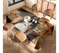 CBRT Rectangular Tablecloth A Woman In White Walks With Two Lions Elastic Edged Table Cover Black Table Cloth Waterproof Tablecloth