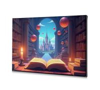 CBRT Spring Decor A Magical Library With Floating Orbs And A Castle View Canvas Decorative Picture Easter Decorations Spring Decor(40x60cm)
