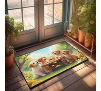 CBRT Stuff For Boys Room Four Puppies Enjoying A Picnic In A Sunny Garden Doormat Fall Mats Outdoor Bar Accessories Man Cave(40X60CM)