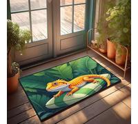 CBRT Stuff For Your Room A Colorful Lizard Lounges On A Striped Cushion Amidst Lush Green Foliage Doormat Indoor Fall Decor Welcome Home Mats For Front Door(40X60CM)