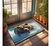 CBRT Stuff For Your Room A Fierce Brown Bear Charging Through Water With An Open Mouth Displaying Sharp Teeth Doormat Indoor Fall Decor Welcome Home Mats For Front Door(50X80CM)