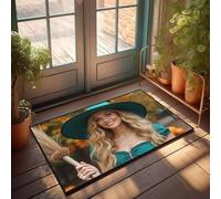 CBRT Summer Rug A Witch In A Green Hat Holding A Broomstick Doormat Tiki Bar Decorations Bedroom Door Decor(40X60CM)