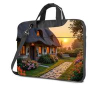CBRT Tote Bag For Women A Cozy Cottage With A Thatched Roof, Surrounded By Vibrant Flowers And Bathed Laptop Bag Carry On Bag Laptop Carrying Case(29x40cm)