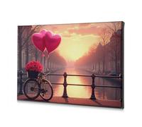 CBRT Wall Pictures For Living Room Bicycle With Heart-Shaped Balloons By The Canal At Sunset Canvas Decorative Picture Wall Decorations Easter Decoration(30x40cm)