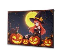 CBRT Wall Pictures For Living Room Halloween Witch With Pumpkins Under The Moon Canvas Decorative Picture Wall Decorations Easter Decoration(30x40cm)