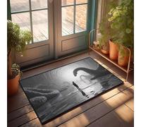 CBRT Welcome Mat Fall A Man Stands In Water Facing A Giant Serpent-Like Creature Doormat Outdoor Fall Decor Welcome Indoor Mat(40X60CM)
