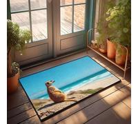 CBRT Welcome Mat Fall A Meerkat Stands Alert On A Rocky Outcrop Overlooking A Beautiful Beach Doormat Outdoor Fall Decor Welcome Indoor Mat(50X80CM)