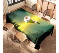 CBRT Yellow Table Cloths Three Figures Walk Towards A Glowing Light In A Misty Forest Elastic Edged Table Cover Plastic Table Cover Gold Table Runner