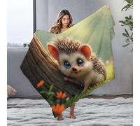 CBRT Yellow Throw Blanket A Cute Hedgehog With Big Blue Eyes Is Hiding Behind A Tree In A Sunny Forest Flannel Blanket Bluey Blanket Throw Blankets For Couch(127x100cm)