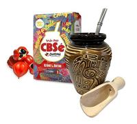 CBSe Yerba Mate Tea Set | Natural Strong Energy Drink | Beginner's Kit | Yerba Mate With Guarana 500g | Ceramic Cup Gourd 300ml | Bombilla | Wooden Scoop