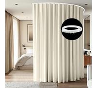 cbsroro Room Divider Ceiling Mounted Curtains Track Sets Extra Wide Blackout Curtain Flexible Tracks for Bedroom Privacy Partition Separator, 1 Panel Beige Drape and White Rail, W12.5 x H7ft