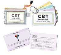CBT Cards for Adults & Teens, 26 Cognitive Behavioral Therapy Flashcards, Waterproof Mental Health Coping Skills Cards with Portable Metal Ring for Anxiety, Stress Relief & Emotional Regulation