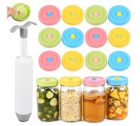 CBWERBB 12 Pack Wide Mouth Fermentation Lids,9cm Fermenting Lids for Mason Jars with 1 Oxygen Extraction Pump,Home Fermentation Kit for Sauerkraut Kimchi Pickle and Fermented Vegetable