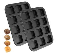 CBWERBB 2 Pack 12 Cavity Square Mini Loaf Tins,Non-Stick Carbon Steel Cupcake Baking Tray,Mini Brownie Pan Muffin Moulds for Oven,Reusable Bakeware Set for Cakes, Bread & Desserts(Grey)
