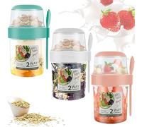 CBWERBB 3PCS Reusable Overnight Oats Container with Lid and Spoon 310ml+560ml On The Go Cereal Yogurt Cups Leak-Proof Breakfast Salad Cups for Salads Fruit Granola Cereal Milk Porridge